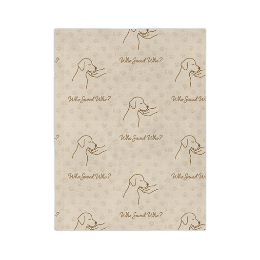 Microfiber Blanket - Cozy Minimalist Line Art Dog 'Who Saved Who' Design