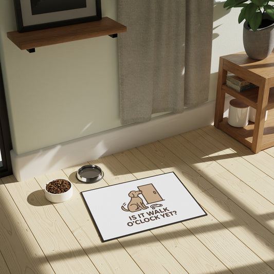 Funny Dog Mat - Is It Walk O'Clock Yet? | Pet Accessory, Dog Decor, Pet Gifts, Home Decor, Animal Lovers